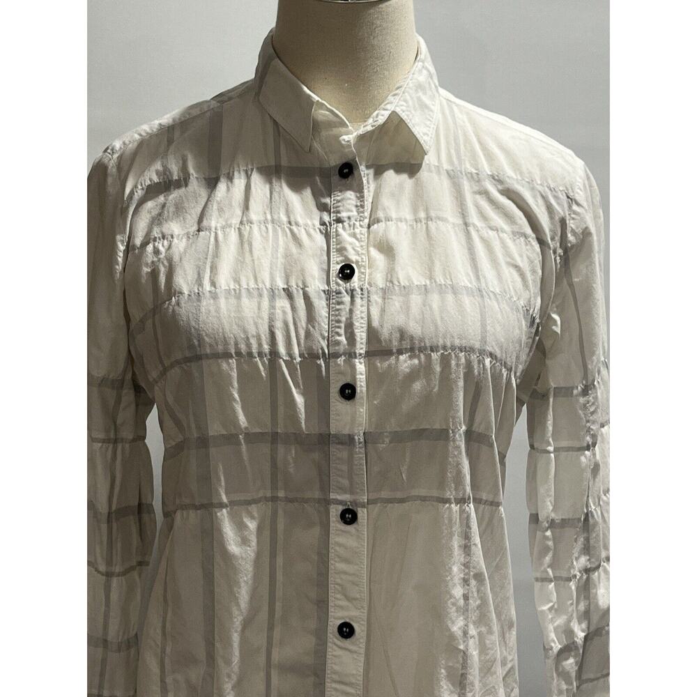 Burberry Brit Button Down Shirt Women's White Grey Plaid Long Sleeve Top Sz Sm - Picture 1 of 10